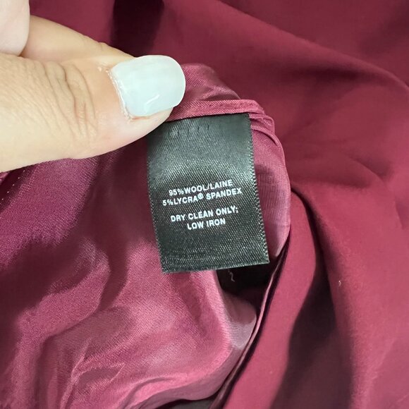Lafayette 148 New York Wine Red Wool Blend Ruffle Sleeve Shift Dress Size Large - Picture 4 of 5